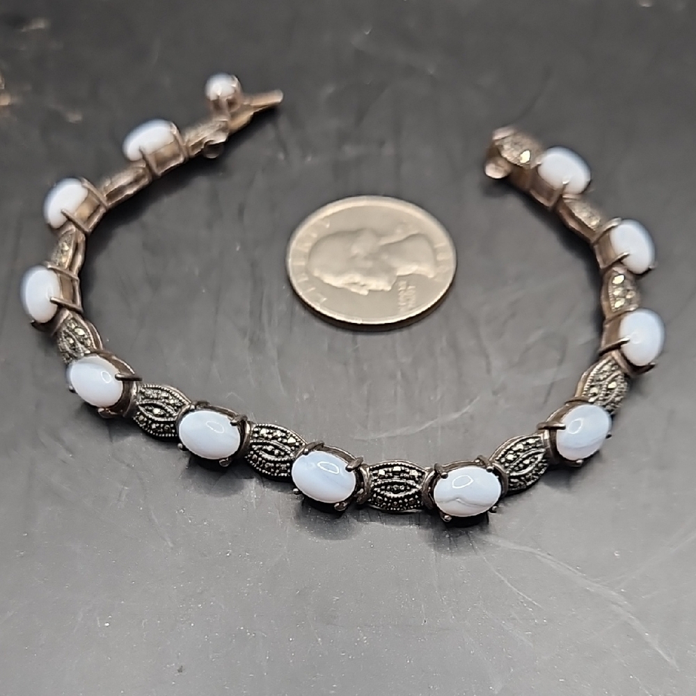 Elegant Blue Lace Agate And Markesite Stone Bracelet